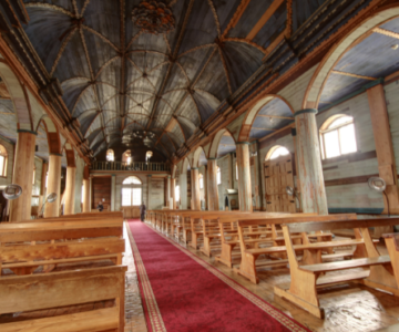 Inside wooden church Chiloé